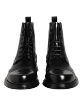 Dolce & Gabbana Black Leather Lace Up Mid Calf Boots Shoes